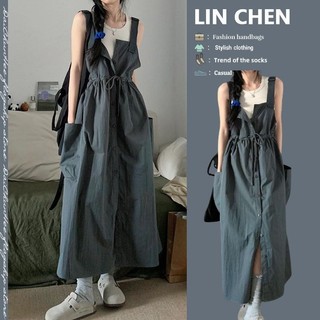 Set Áo 3 Lỗ+Váy Yếm Form Rộng Rút Dây Eo Phong Cách Hàn Quốc Mùa Hè Mới