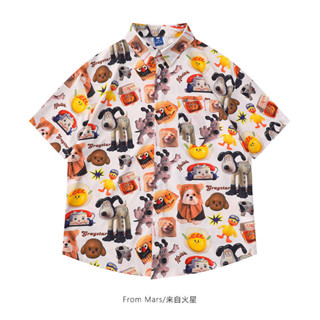 Áo Sơ Mi Cặp Đôi Phong Cách Nhật Bản Dạo Phố Hoạt Hình Puppy In Hình Tay Ngắn Rời Áo Sơ Mi Unisex Áo Sơ Mi Nam