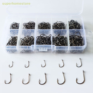 Spth 500 cái / bộ 3 # -12 # móc câu cá thép carbon đen móc cá có hộp bán lẻ kích thước hỗn hợp móc thép gai phụ kiện câu cá uyi