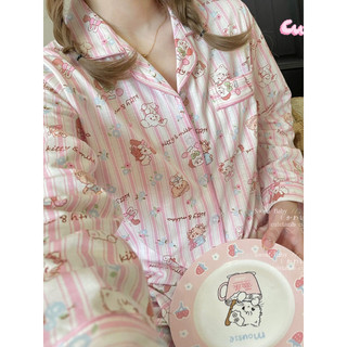 Bộ Đồ Ngủ Mikko Nữ Xuân Thu Hoạt Hình Dễ Thương Sọc Quần Dài Tay Cô Gái Ngọt Ngào Homewear Phù Hợp Với