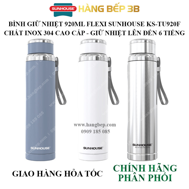 Bình giữ nhiệt 920ml Sunhouse KS-TU920FN - 3 màu lựa chọn xanh/trắng/inox - Giữ nhiệt đến 6 giờ