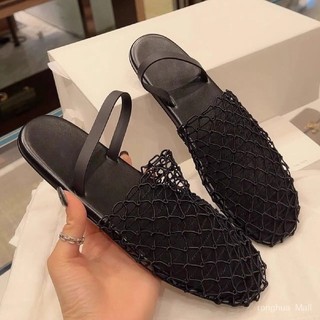 Baotou Dây Đeo Sau Fishnet Dép Đế Bằng Giày La Mã Mùa Hè 2024 Phong Cách Mới Rỗng Thoải Mái Đi Biển Nửa Dép