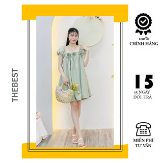 Đầm babydoll tay phồng đính hoa kdd018