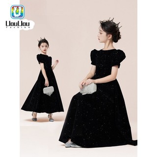  Đầm dạ hội bé gái 5-12 tuổi Váy biểu diễn trẻ em Váy dài màu đen cho bé gái 