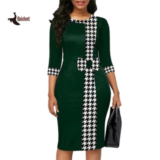 Đầm vỏ bọc nữ QUIXLENT  OL Phong cách giao tiếp Ba phần tư tay áo màu sắc phù hợp với Slim Fit