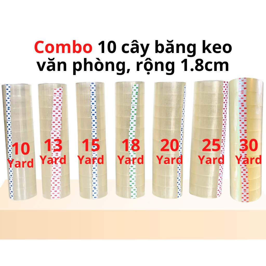 SKU430 - Combo 10 cây băng keo trong văn phòng loại nhỏ, 1 cây 10 cuộn rộng 1.8cm, 10yard-13yard-15y