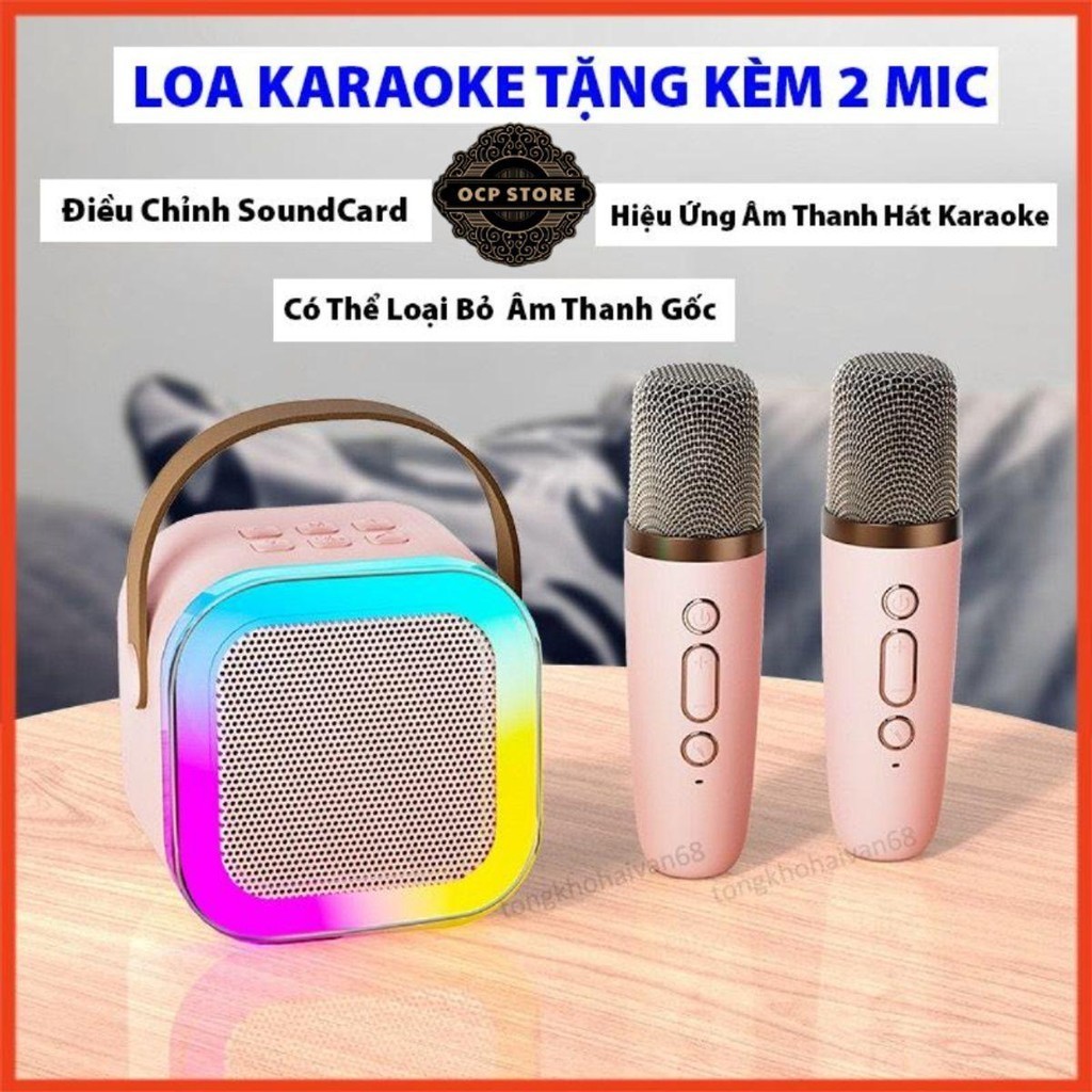 Loa bluetooth mini hát karaoke k12 tặng kèm 2 mic,có thể thay đổi giọng, nhỏ gọn mang theo dễ dàng sử dụng Củ Loa Kem