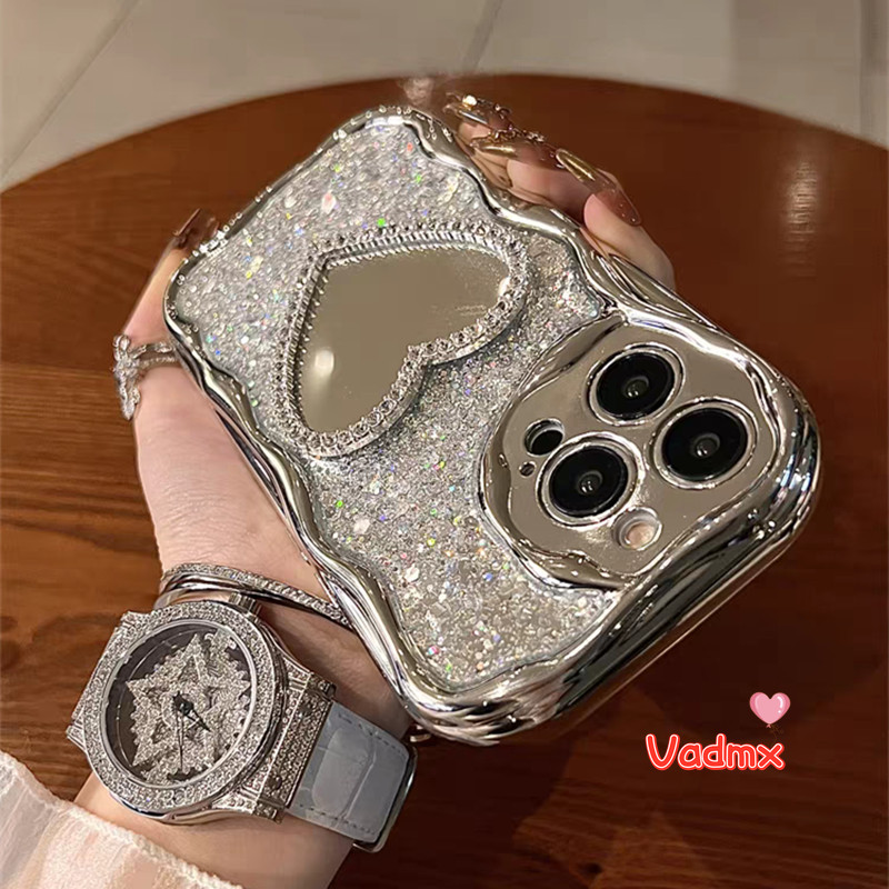 Ốp Lưng Gương Đáng Yêu Bling Cho Vivo V30 V29 Pro V27E V27 V25 V23 Pro V23E V21 V21S 5G V20 Pro Y16 Y02S Y73S S1 Y7S Vỏ Lấp Lánh Mềm Họa Tiết Sóng Vỏ Điện Thoại Gương Trang Điểm