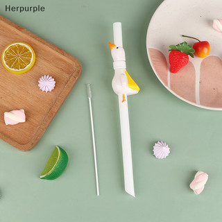 Her 1Pc Động Vật Thời Trang Ống Hút Ngỗng Dài Có Bàn Chải Có Thể Tái Sử Dụng Ống Hút Đường Kính Lớn VN