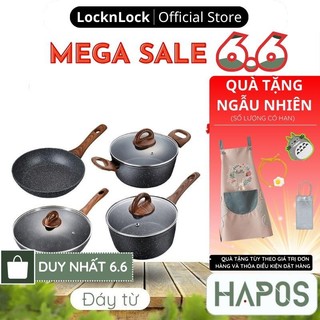 Nồi quánh chống dính LocknLock Chính hãng, sâu lòng có nắp thủy tinh BAUM Marble - Dùng được bếp từ - HAPOS OFFICIAL
