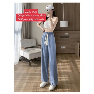 Quần dài Jean nữ, quần baggy jean nữ ống xuông có lưng thun co giãn