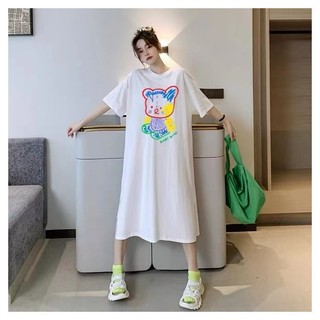 Đầm Suông  thun ngắn tay Váy Phong Cách lười mẫu dài nữ người lười xẻ tà qua đầu gối  tôn dáng TTDSA0063
