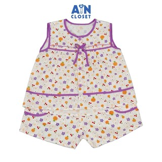 Bộ quần áo ngắn bé gái họa tiết gấu hoa quả tím cotton - aicdbgpmpf6u - ain closet