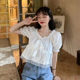 Ren Nối Nấm Mùa Hè Mới Phong Cách Hàn Quốc Nơ Giảm Tuổi Áo Sơ Mi Tay Ngắn Nữ Cao Cấp