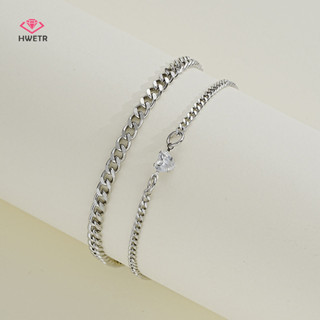 Hwetr Đơn Giản Thời Trang Thép Không Gỉ Vòng Tay Bộ Dành Cho Cặp Đôi Unisex Nữ Nam Nữ Tình Yêu Pha Lê Trái Tim Bạc Dây Xích Vòng Tay Trang Sức Quà Tặng Mới