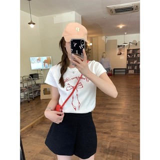 In hình màu trắng Slim-fit thường xuyên co giãn ngắn tay T @ -