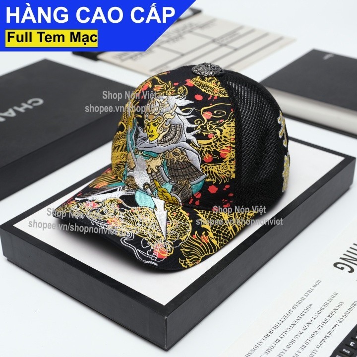 Mũ Lưỡi Trai Nón Kết Thêu Triệu Vân Lớn Nổi Chóp Nón Có Nút Thép Hình Rồng Màu Đen Phối Lưới Đen Form Đứng Thời Tr