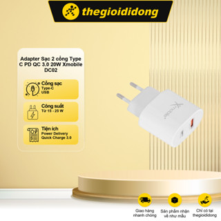 Adapter Sạc 2 cổng Type C PD QC 3.0 20W Xmobile DC02