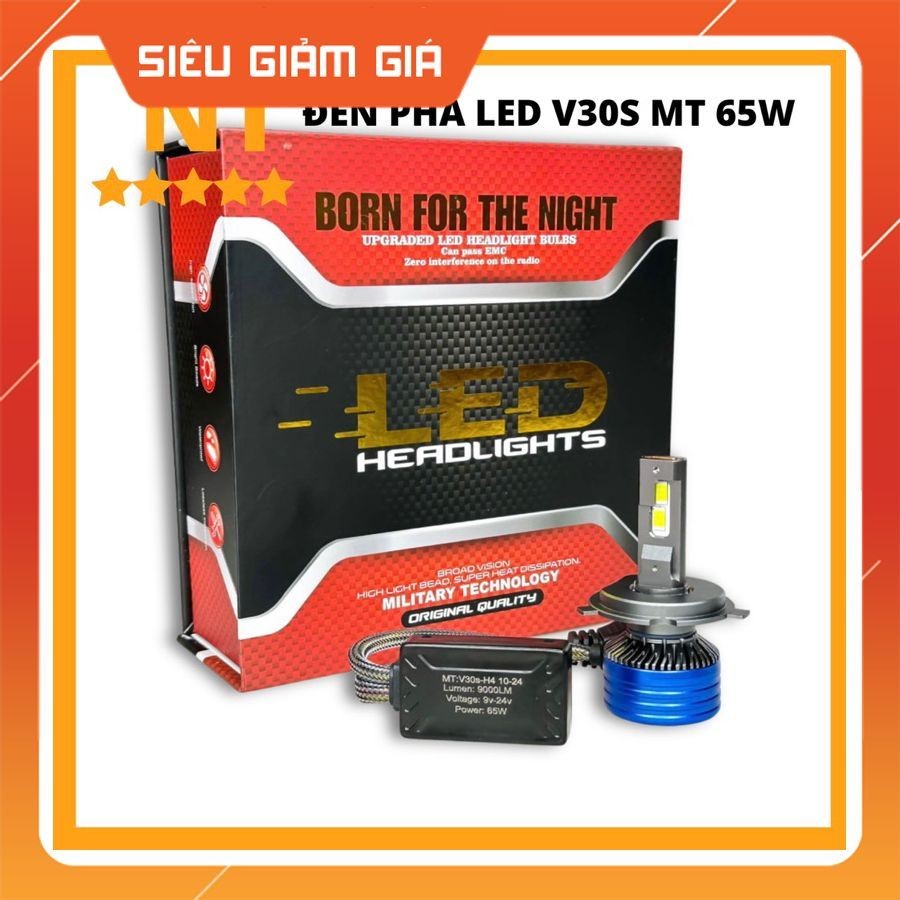 Đèn Pha LED V30S MT Sáng Trắng Gom Chiếu Xa 65W 9 24V Điện Bình LẮP Ô TÔ, XE MÁY, Chân H4