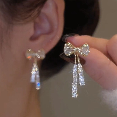 Pinkdudu Nơ Kim Cương Pha Lê Bông Tai Thời Trang Tính Khí Hàn Quốc Mới Hợp Thời Trang Thiết Kế Bông Tai Kim Bạc Nữ PD2025