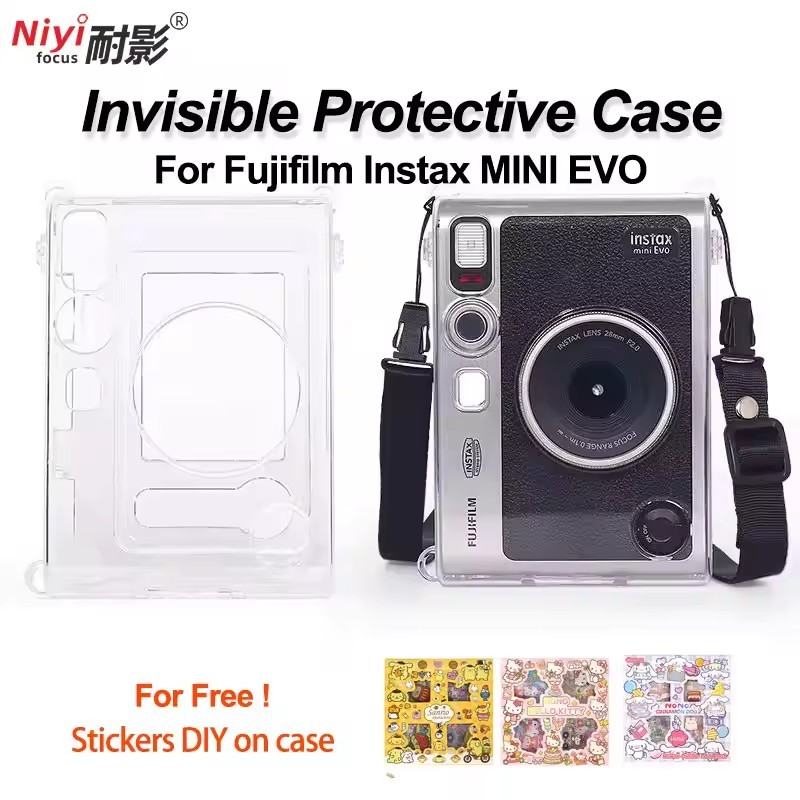 Ốp Lưng Trong Suốt Cho Fujifilm Instax Mini EVO Phim Tức Thì Camera Vỏ Cứng Pha Lê Có Dây Đeo Vai Có Thể Tháo Rời
