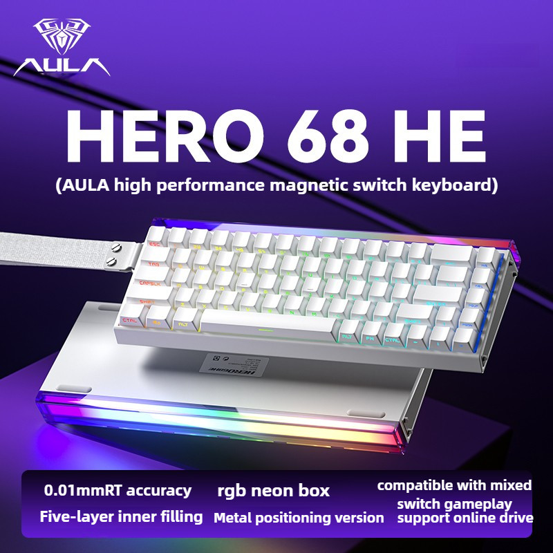 Mới Aula Hero68 He Bàn phím trò chơi chuyển đổi từ tính có hộp đèn 8K Tỷ lệ bỏ phiếu Kích hoạt nhanh