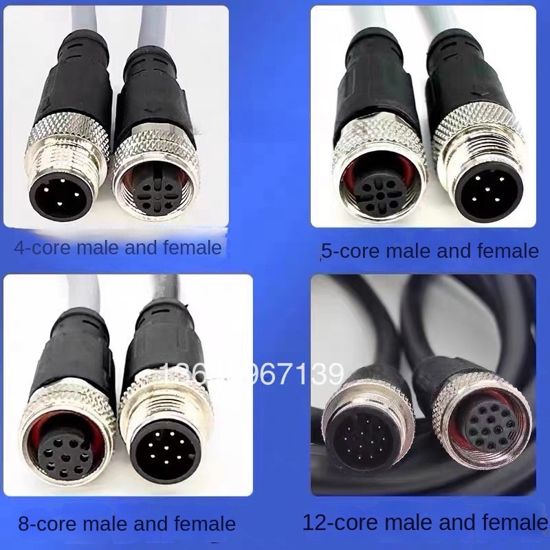 [Dây Cảm Biến M12 Connector] Cáp đúc hàn sẵn 8/12 Lõi, 1/2/3/5/10/20 Mét, Đầu Đực/Cái, Thẳng/Vuông G
