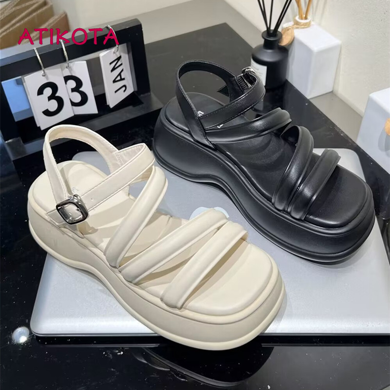Atikota Thời Trang Nữ Đế Dày Sandal Mùa Hè Thoải Mái Mềm Mại Không Trơn Trượt Da Nhẹ Sinh Viên Du Lịch Ngoài Trời Dép Đi Biển
