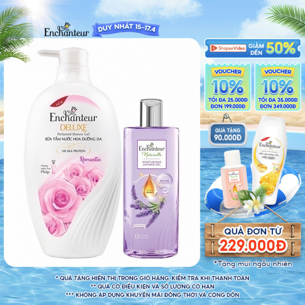 Combo Sữa tắm Enchanteur Naturelle hương hoa Lavender 260g + Sữa Tắm Nước Hoa Dưỡng Da Romantic 650G