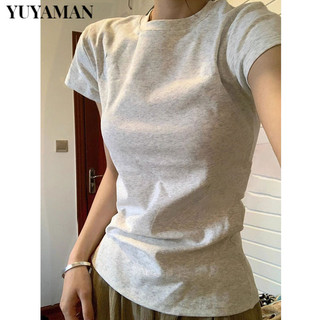YUYAMAN áo phông áo thun nữ croptop baby tee Minimalist Popular hàn quốc Korean WTX2440LQT 15Z240412