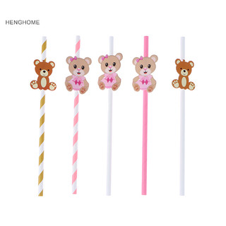 Henghome 30 Chiếc Gấu Giấy Ống Hút Nhỏ Dễ Thương Gấu Giấy Uống Ống Hút Cho Bé Cutie Bé Tắm Món Tráng Miệng Tiệc Uống Trang Trí TFG