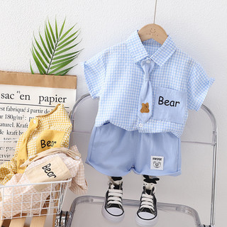 Mới Trẻ Em Bé Trai Mùa Hè Bộ Quần Áo Bé Quý Ông Phù Hợp Với Áo Thun Ve Áo + Quần Ngắn 2 Bộ Trang Phục Quần Áo Bé Trai