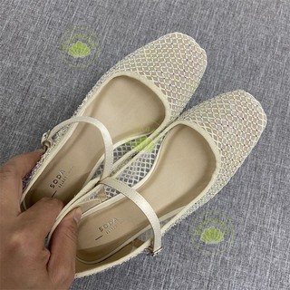 Bashamm Mary Flat Lưới Kim Cương Giả Giày Mùa Hè 2024 Phong Cách Mới Thoáng Khí Đế Mềm Rỗng Giày Nữ Dép