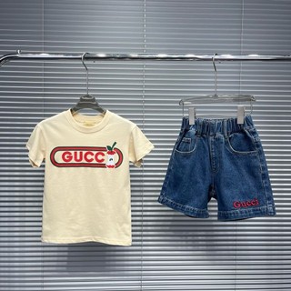 2VKI GUCCI Gao Ding Children's Clothing Children's Half Sleeve Boys and Girls Small Apple Cotton Short SleeveTSummer Shirt Spring Small Medium and Big Children's Top
