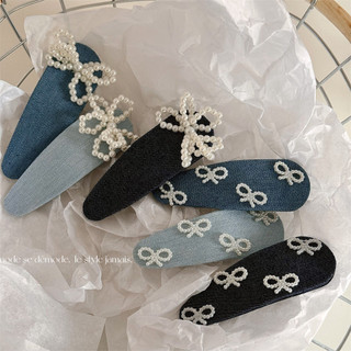 Kẹp tóc nữ nơ ngọc trai kẹp tóc denim