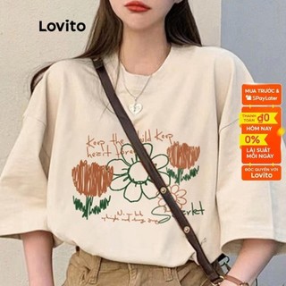 Áo thun Lovito cổ tròn tay ngắn in hoa dễ phối đồ thường ngày cho nữ LNA14204 (màu mơ)