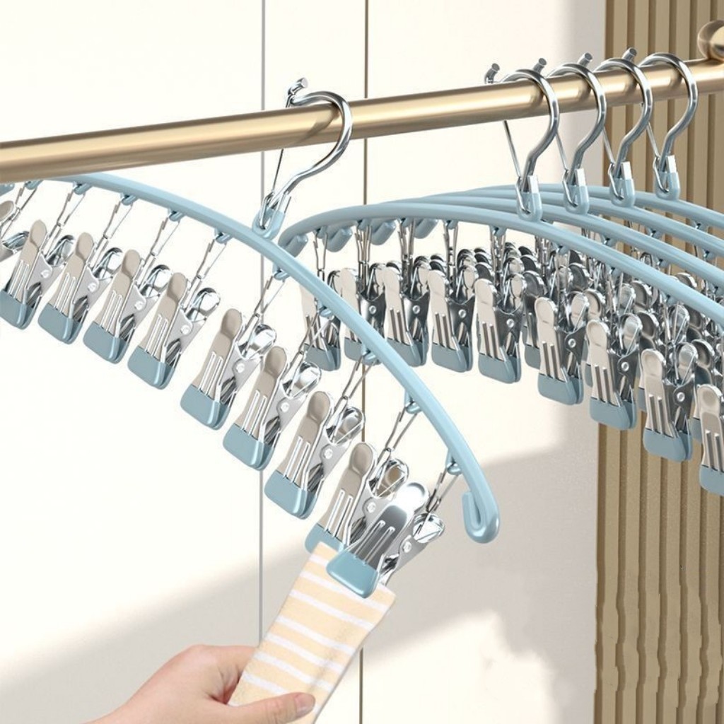 10 Kẹp Thép Không Gỉ Cong Tất Móc Treo Chống Gió Treo Tất Phơi Đa Năng Quần Lót Tất Gia Đình Móc Treo
