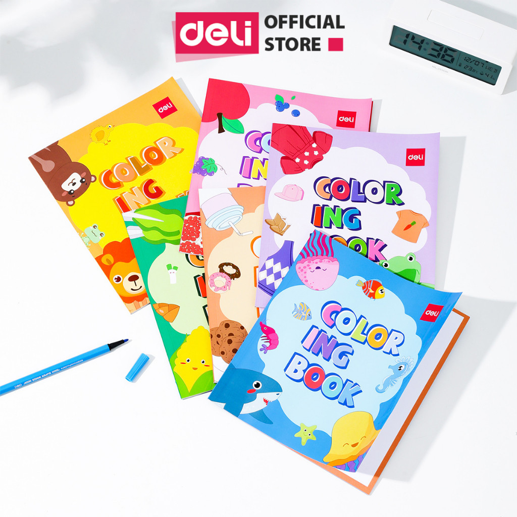  Tập vở sổ tô màu sáng tạo vui nhộn cho bé Deli - 24 trang - 6 chủ đề tranh vẽ - Giúp bé học từ vựng tiếng anh 