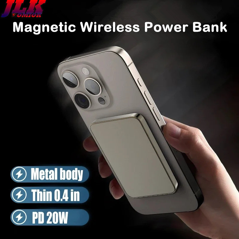 [JLK] 10000mAh Metal Magnetic Wireless Power Bank Thin PD20W Fast Charger for Type / iphone Portable