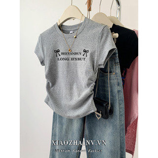 Xiaozhainv Áo Thun Cotton Mai In Chữ Áo Thun Tay Ngắn Mùa Hè Mới Thường Ngày Slim Fit Áo Thun Top
