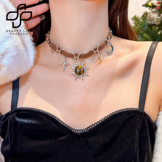 Mặt Trời Giả Da Vòng Cổ Trang Sức Cổ Boho Giả Da Mặt Trời Trăng Ngôi Sao Choker Vòng Cổ Nữ Hợp Thời Trang Câu Lạc Bộ Dự Tiệc Trang Sức