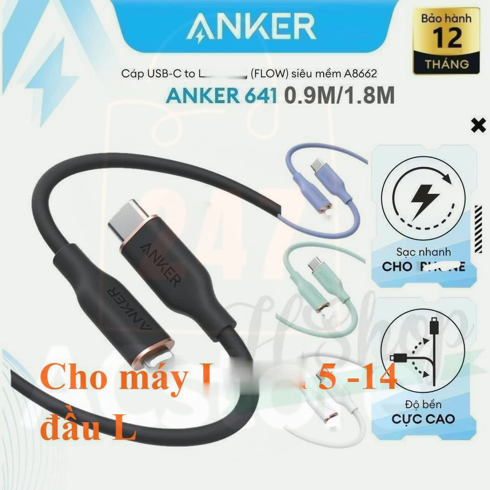 Cáp sạc nhanh Anker Powerline III Flow Type C to L 20W 30W - A8662 /  A8663 Siêu mềm mại siêu bền-