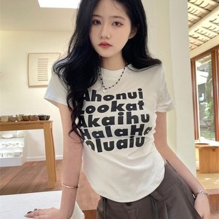 Mỹ Retro Tay Ngắn Hot Girl Niche Sang Trọng Áo Thun Cong Viền Ngắn Phong Cách Mỏng Hơn Nhìn Bao Mỡ Tất Cả Trận Đấu Top