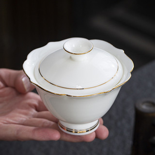 Chén khải tiềm pha trà bằng sứ trắng bạch định thấu quang