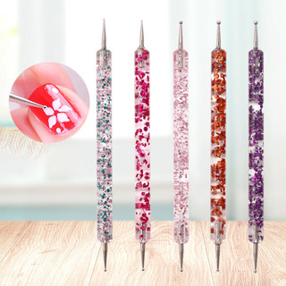 5 cái / bộ bút chấm móng tay hai đầu kim sa lấp lánh tay cầm acrylic uv gel tranh vẽ móng tay nghệ thuật chấm điểm bút làm đẹp