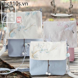 Messenger Túi Vuông Nữ Túi Vải Hanfu Túi Messenger Túi Vuông Sinh Viên Retro Vải Lanh Cotton Thêu Phong Cách Trung Quốc Dung Tích Lớn