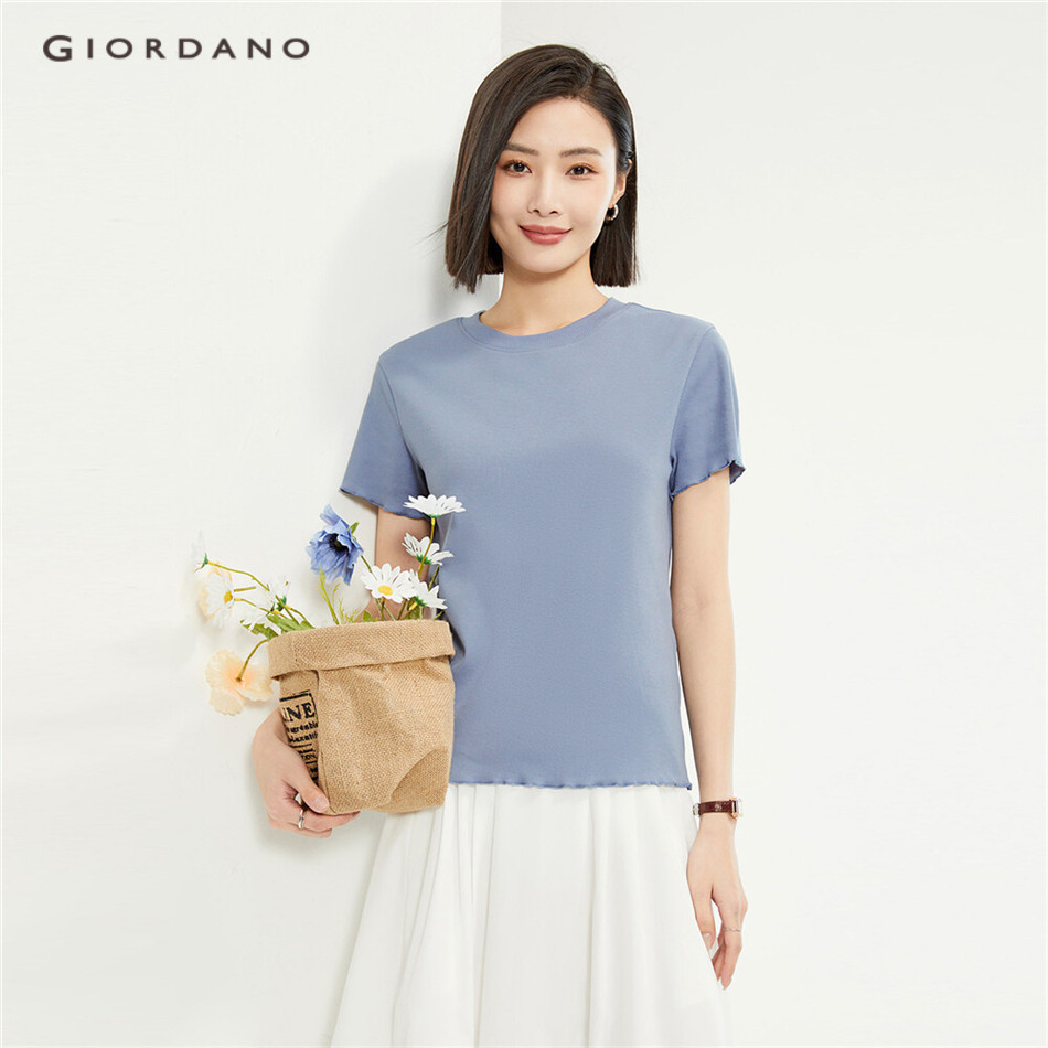 GIORDANO Áo Phông Nữ Rau Diếp Edge Sườn Tee Mềm Cổ Tròn Tay Ngắn Mùa Hè Đơn Giản Cơ Bản Thời Trang Áo Phông 13324212