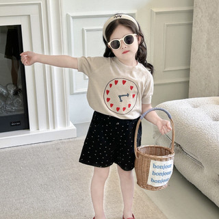Bộ Đồ Bé Gái Phong Cách Mùa Hè Giờ Tay Áo Len Mỏng Hoa Nhỏ Denim Quần Giữa Quần Trẻ Em Rời Trung Nhỏ Trẻ Em Hoạt Hình