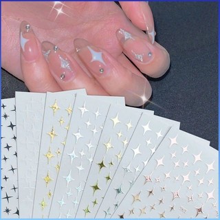 ⚡⚡COD Laser Star Nail Art Sticker Nhãn dán dính 3d Vàng và Bạc Nhãn dán móng tay đen trắng Tự làm Đề can dán Đề can Trang trí móng tay nghệ thuật DIY Nhãn dán lấp lánh