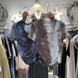 Milyfashion Mùa hè Phong cách mới Phiên bản Hàn Quốc Cổ chữ V xếp ly ngắn tay Thiết kế hàng đầu Nhiễm trùng Tie-Dye Slim-fit Slimmer Look